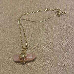 Rose Quartz Pendant with Gold Hand Chain
